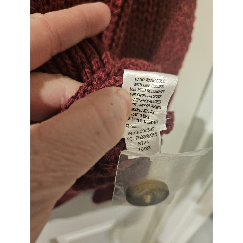 Garnet Hill Maren Linen Chunky Knit Button-Front Cardigan in Deep Burgundy - Picture 6 of 7